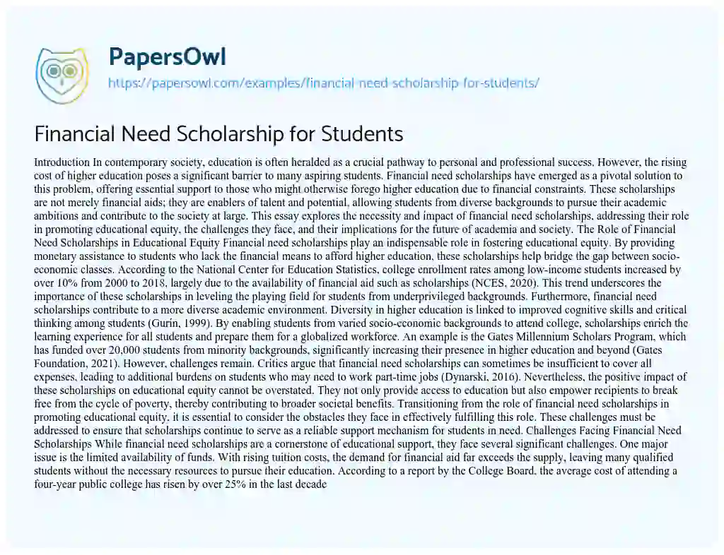 Essay on Financial Need Scholarship for Students