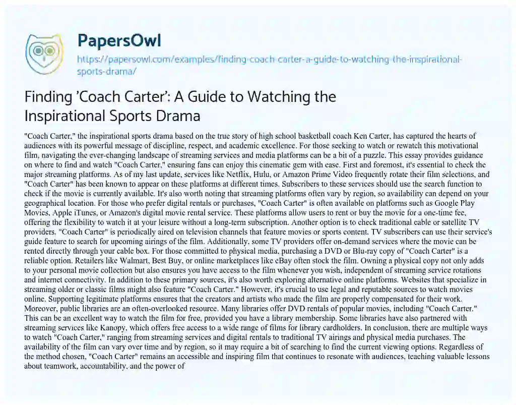 Essay on Finding ‘Coach Carter’: a Guide to Watching the Inspirational Sports Drama