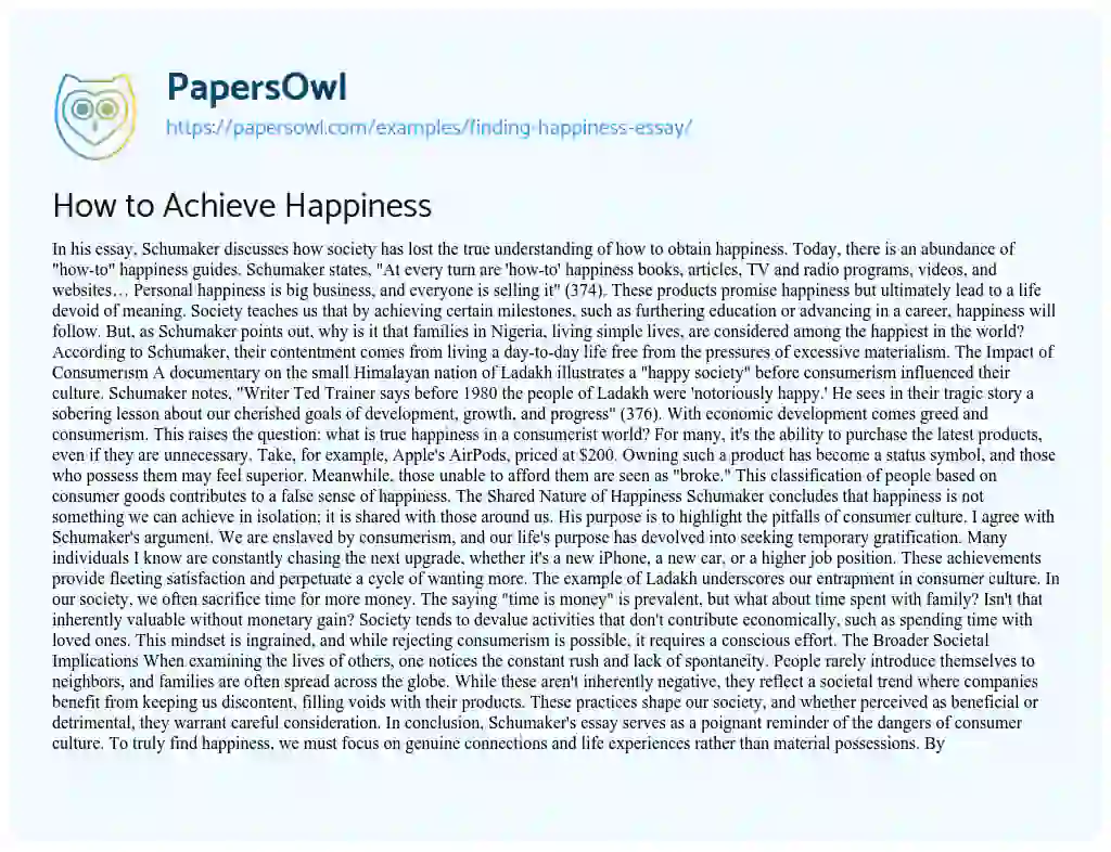 Essay on Finding Happiness Essay