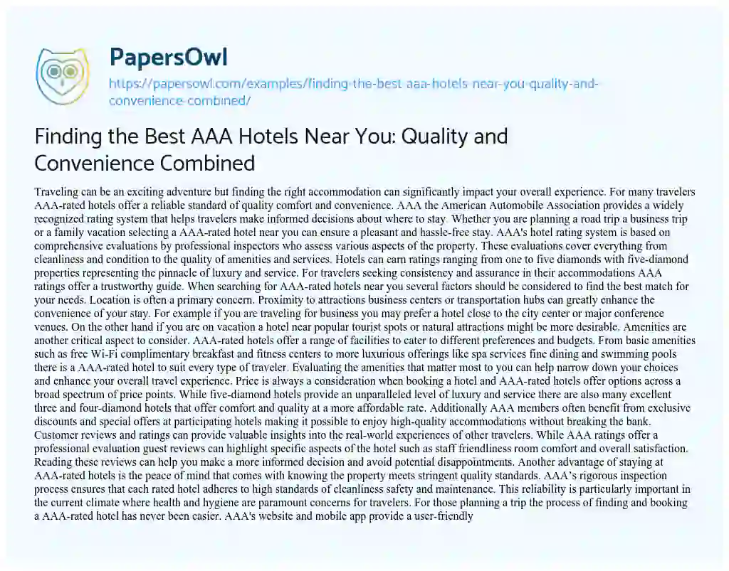 Essay on Finding the Best AAA Hotels Near You: Quality and Convenience Combined