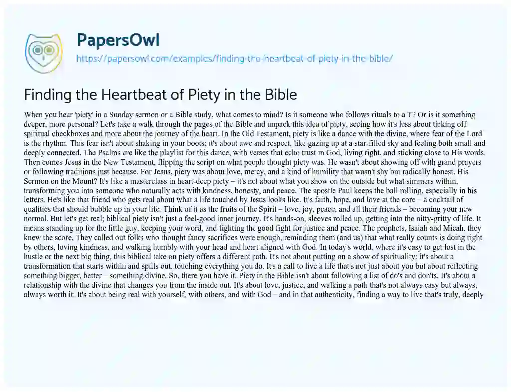 Essay on Finding the Heartbeat of Piety in the Bible