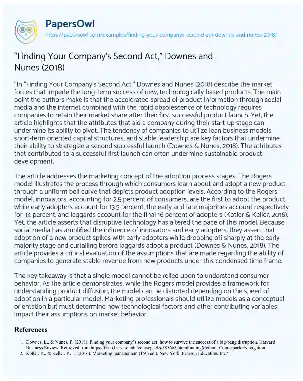 Essay on “Finding your Company’s Second Act,” Downes and Nunes (2018)