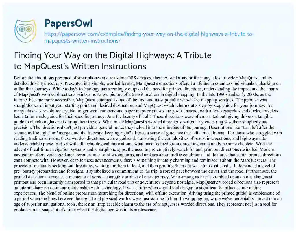 Essay on Finding your Way on the Digital Highways: a Tribute to MapQuest’s Written Instructions