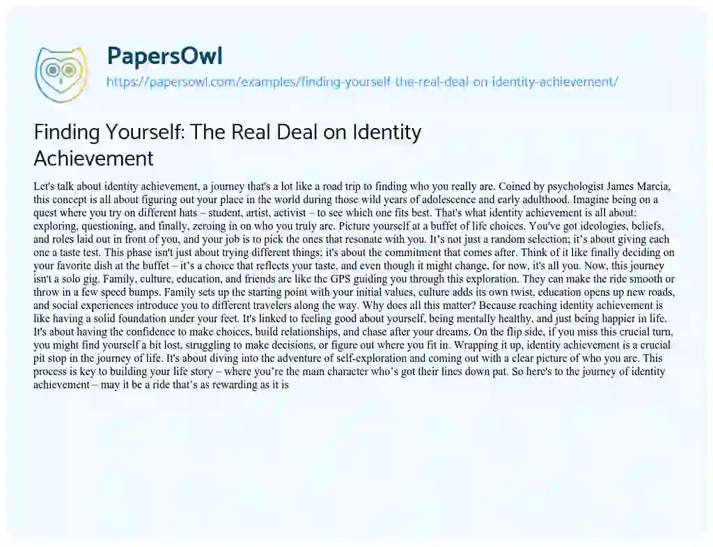 Essay on Finding Yourself: the Real Deal on Identity Achievement