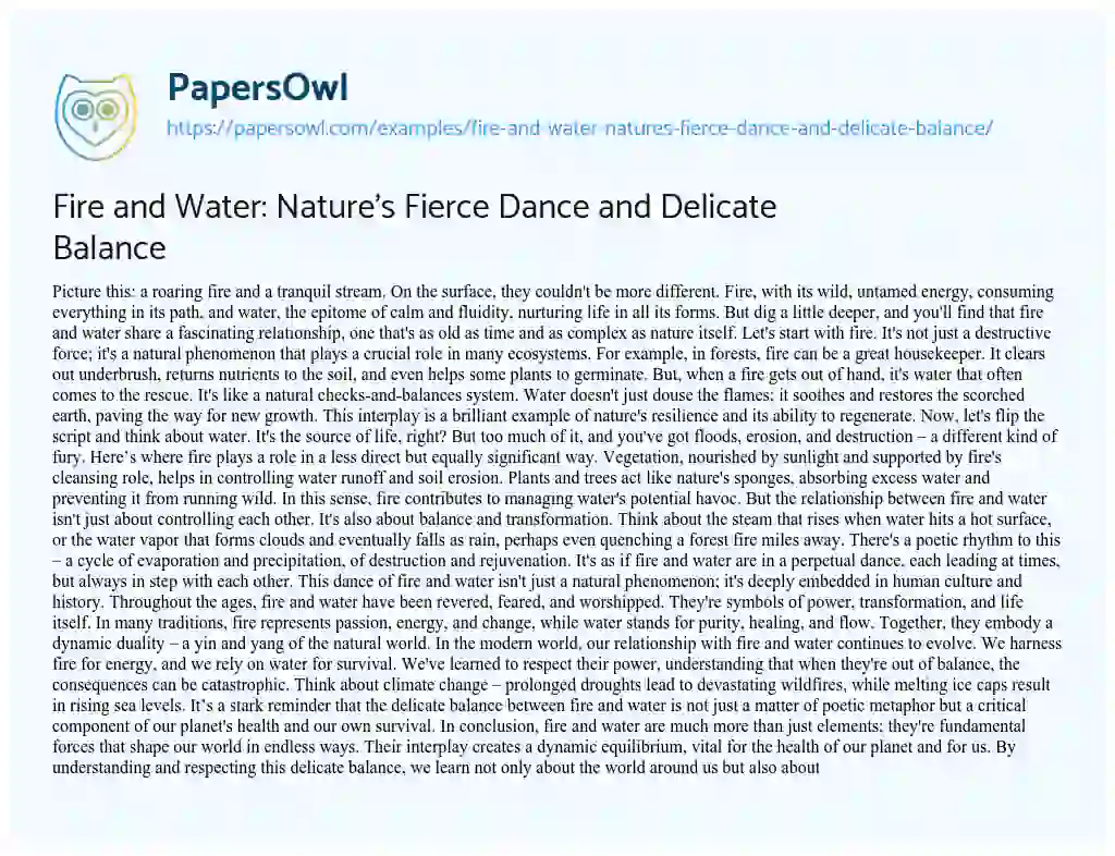 Essay on Fire and Water: Nature’s Fierce Dance and Delicate Balance