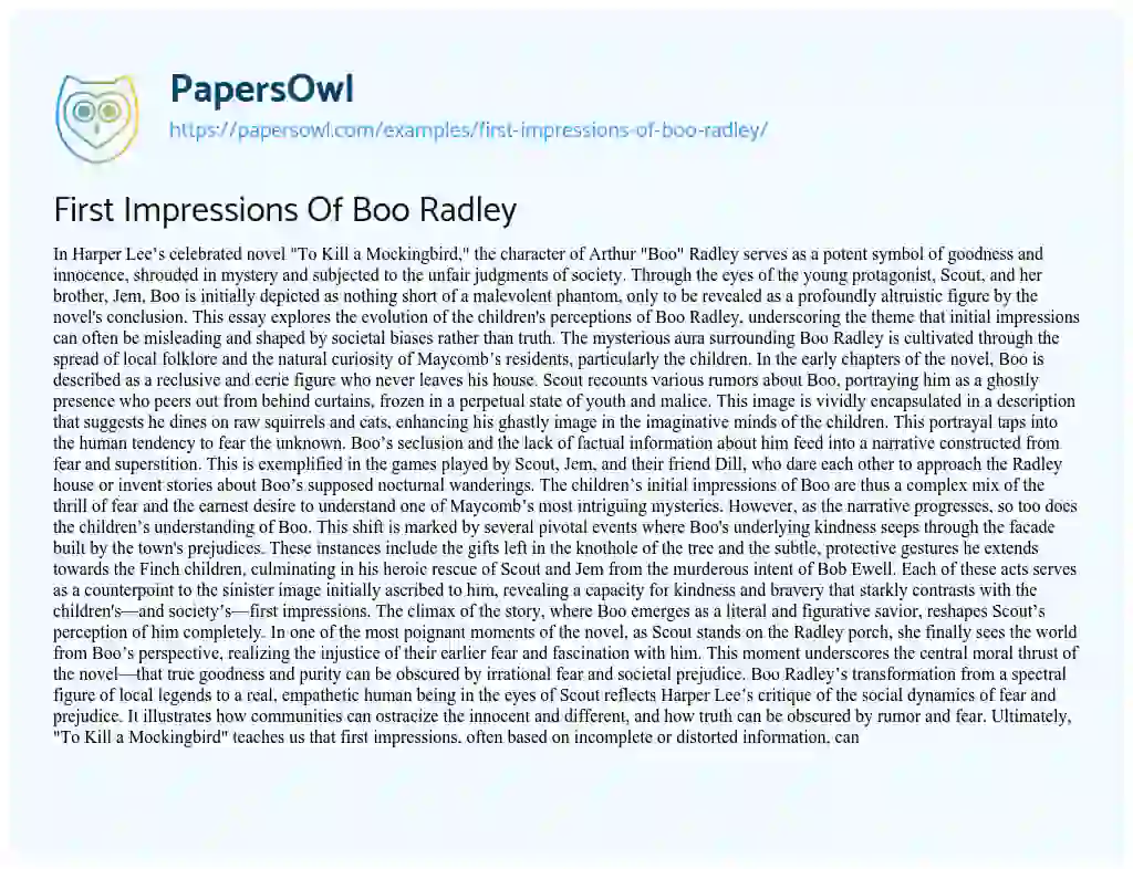 Essay on First Impressions of Boo Radley