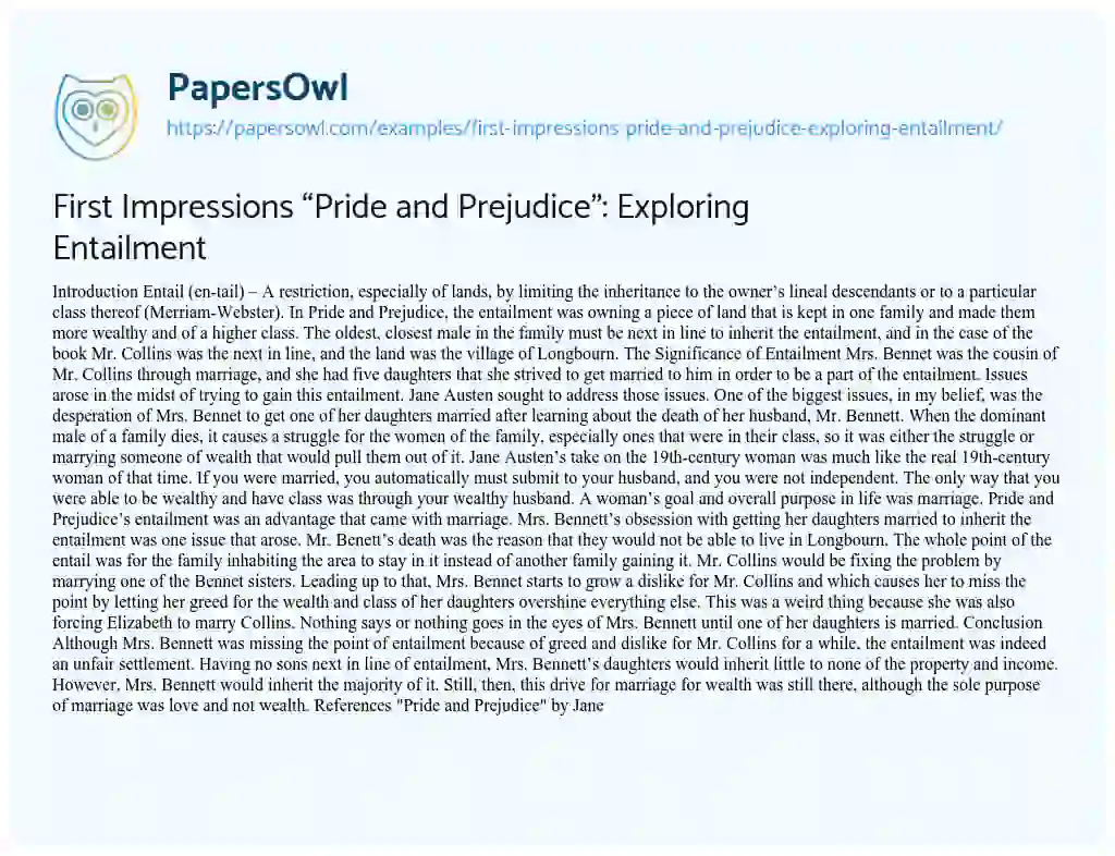 Essay on First Impressions “Pride and Prejudice”: Exploring Entailment