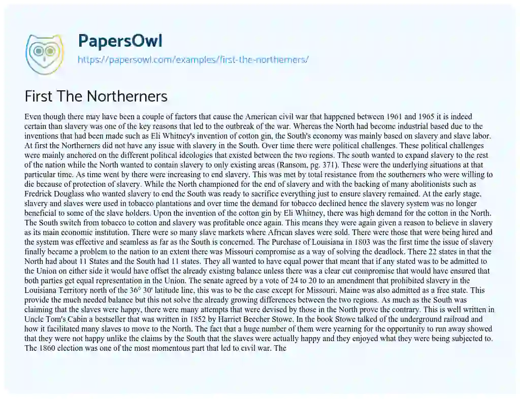 Essay on First the Northerners