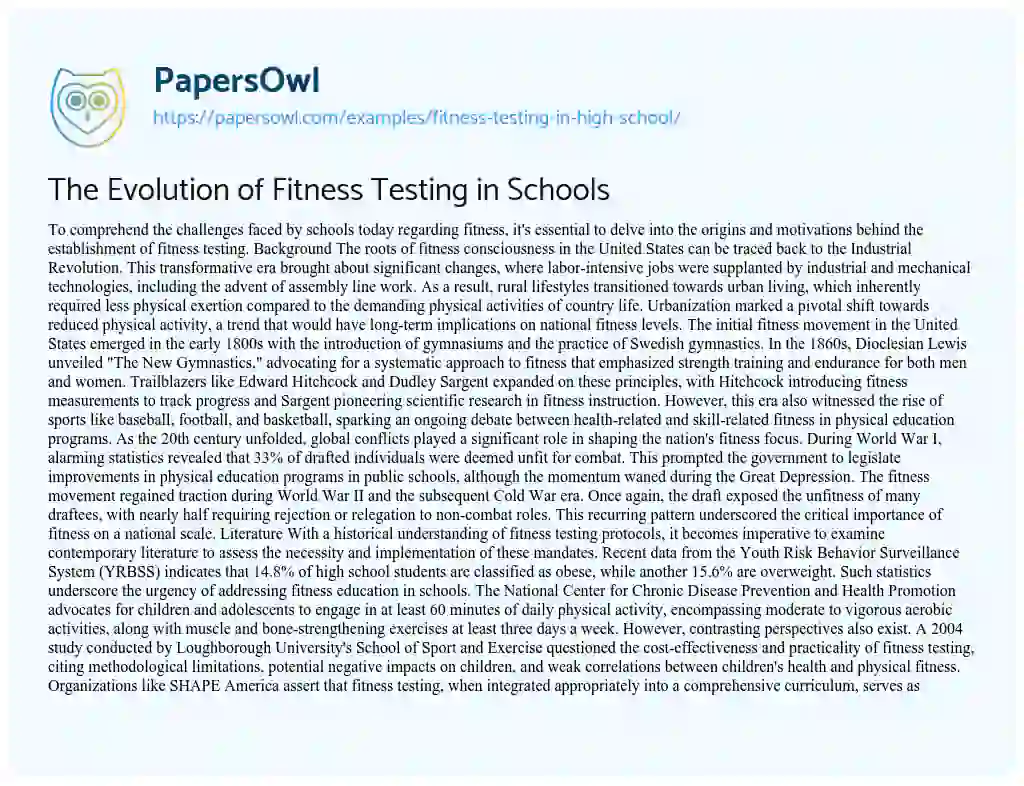 Essay on Fitness Testing in High School