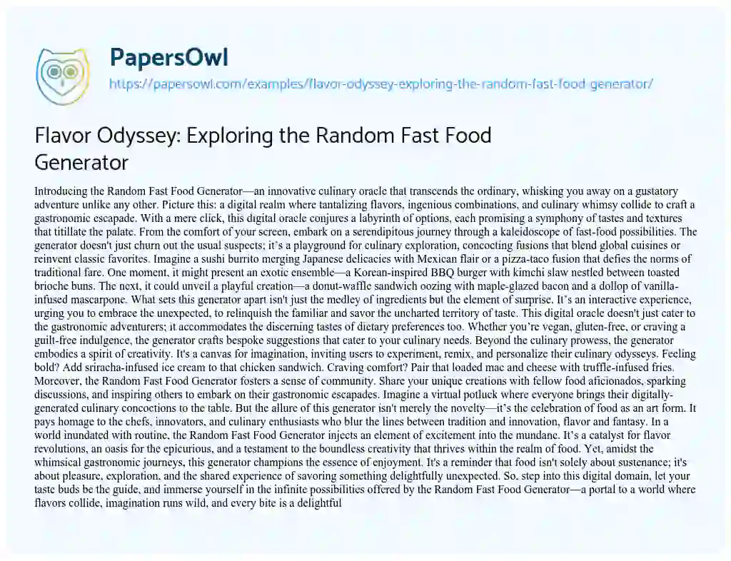 Essay on Flavor Odyssey: Exploring the Random Fast Food Generator