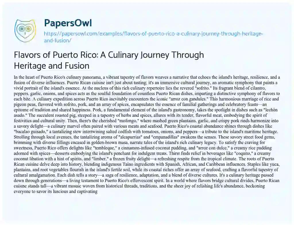 Essay on Flavors of Puerto Rico: a Culinary Journey through Heritage and Fusion