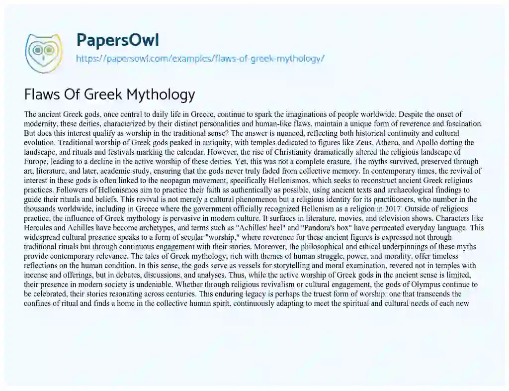 Essay on Flaws of Greek Mythology