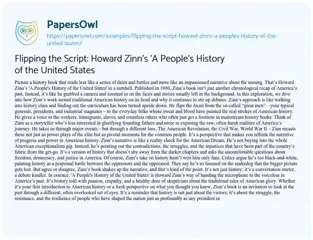 Essay on Flipping the Script: Howard Zinn’s ‘A People’s History of the United States