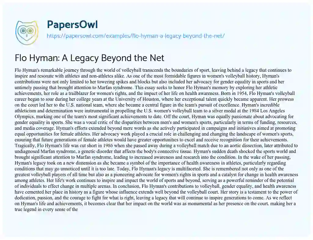 Essay on Flo Hyman: a Legacy Beyond the Net