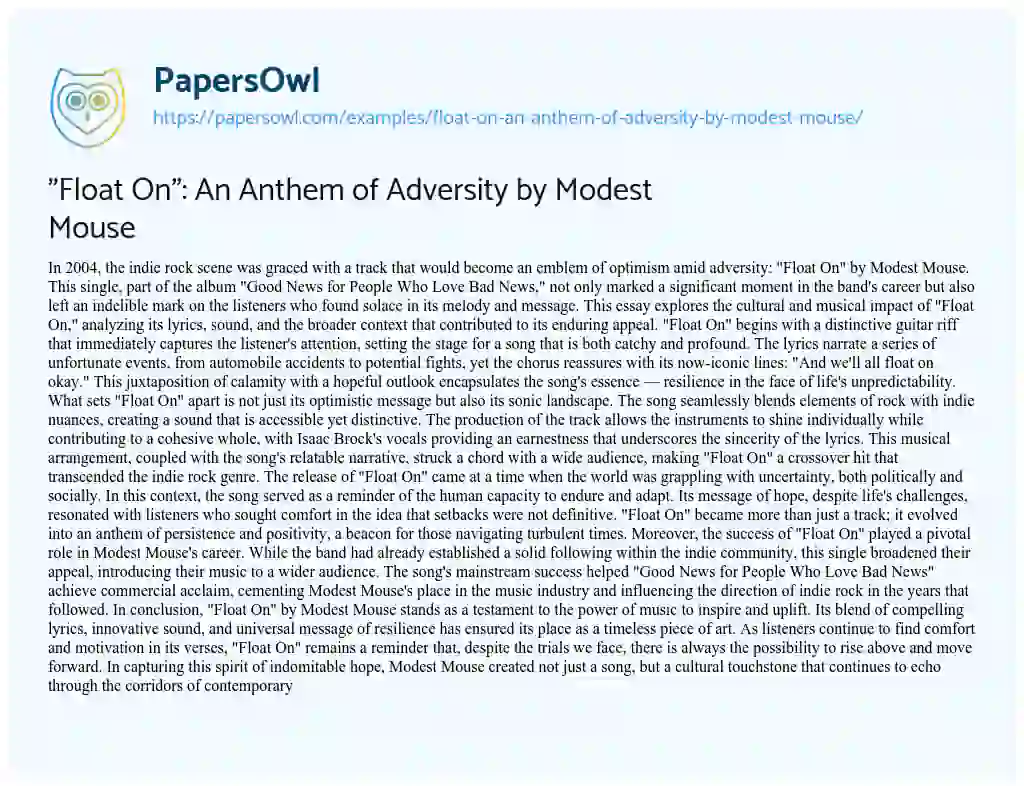 Essay on “Float On”: an Anthem of Adversity by Modest Mouse