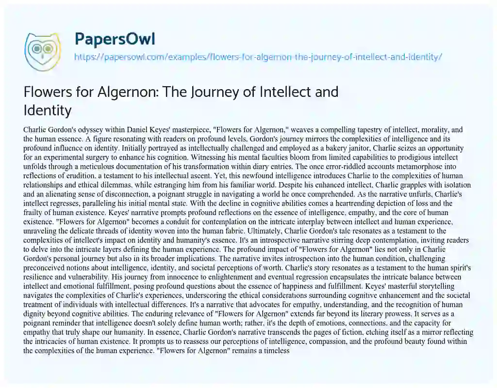 Essay on Flowers for Algernon: the Journey of Intellect and Identity