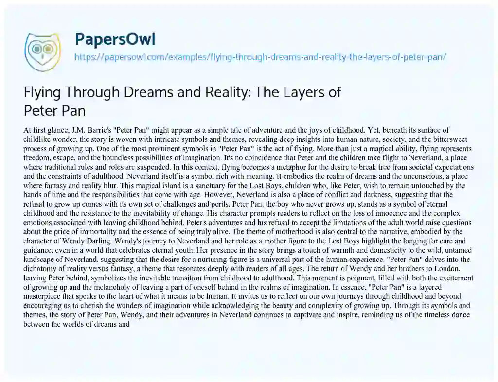 Essay on Flying through Dreams and Reality: the Layers of Peter Pan