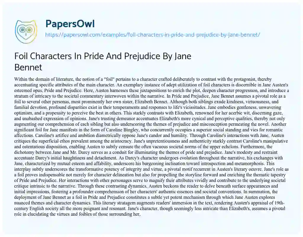 foil characters in pride and prejudice essay