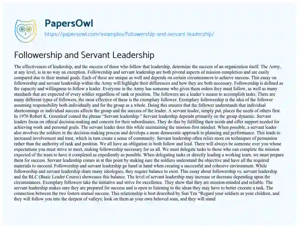 Followership and Servant Leadership essay