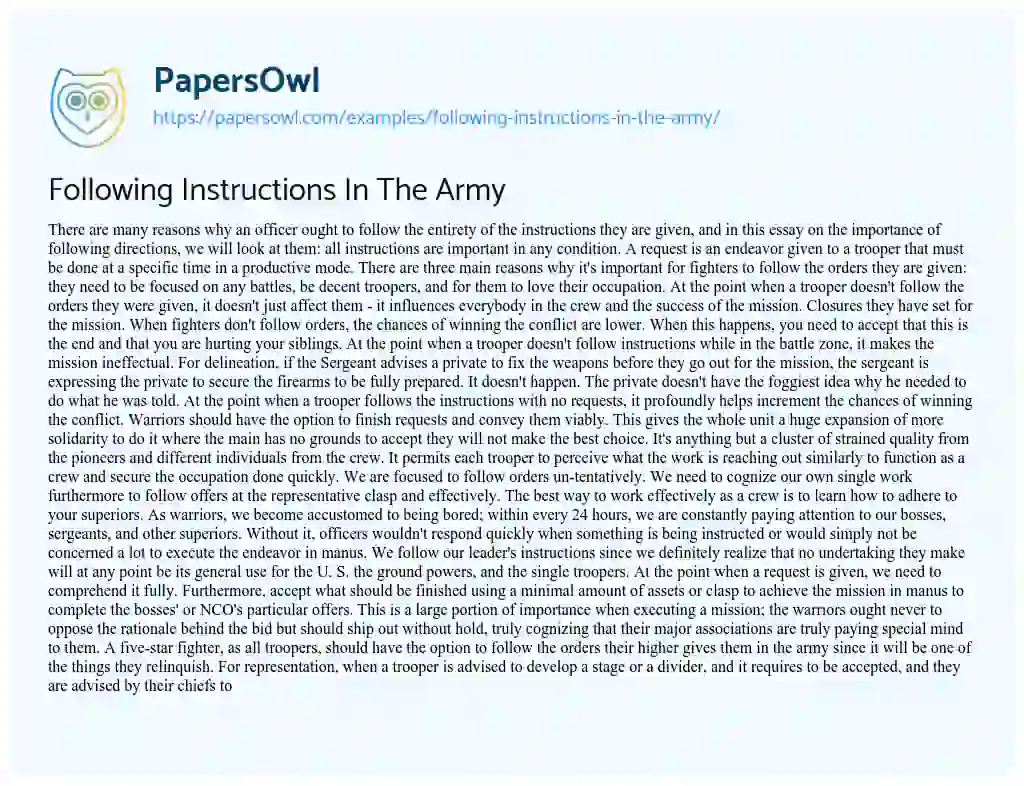 Following Instructions in the Army essay