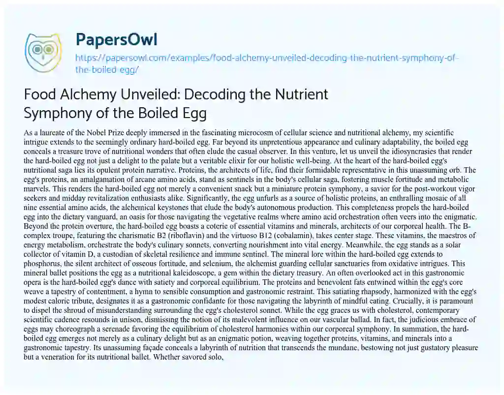 Essay on Food Alchemy Unveiled: Decoding the Nutrient Symphony of the Boiled Egg