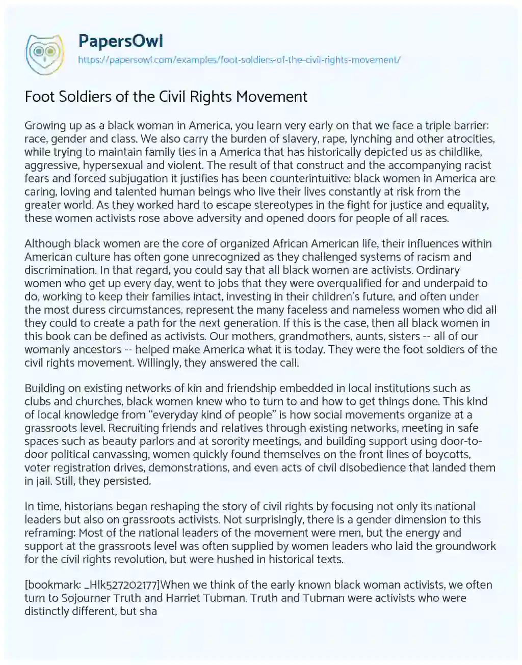 Essay on Foot Soldiers of the Civil Rights Movement