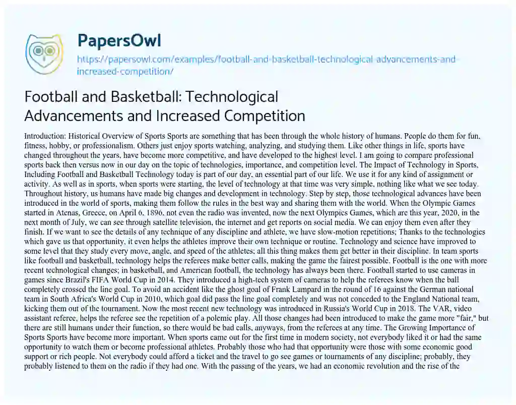 Essay on Football and Basketball: Technological Advancements and Increased Competition