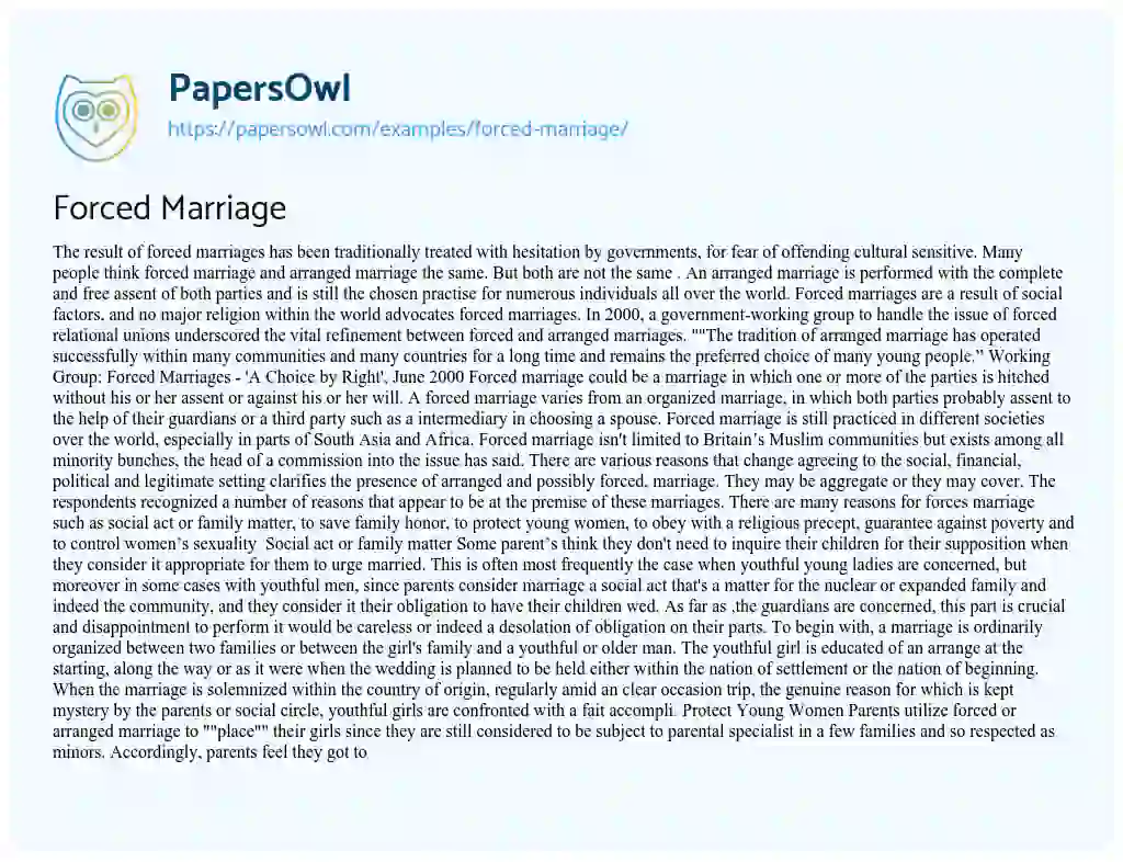 forced marriage persuasive essay