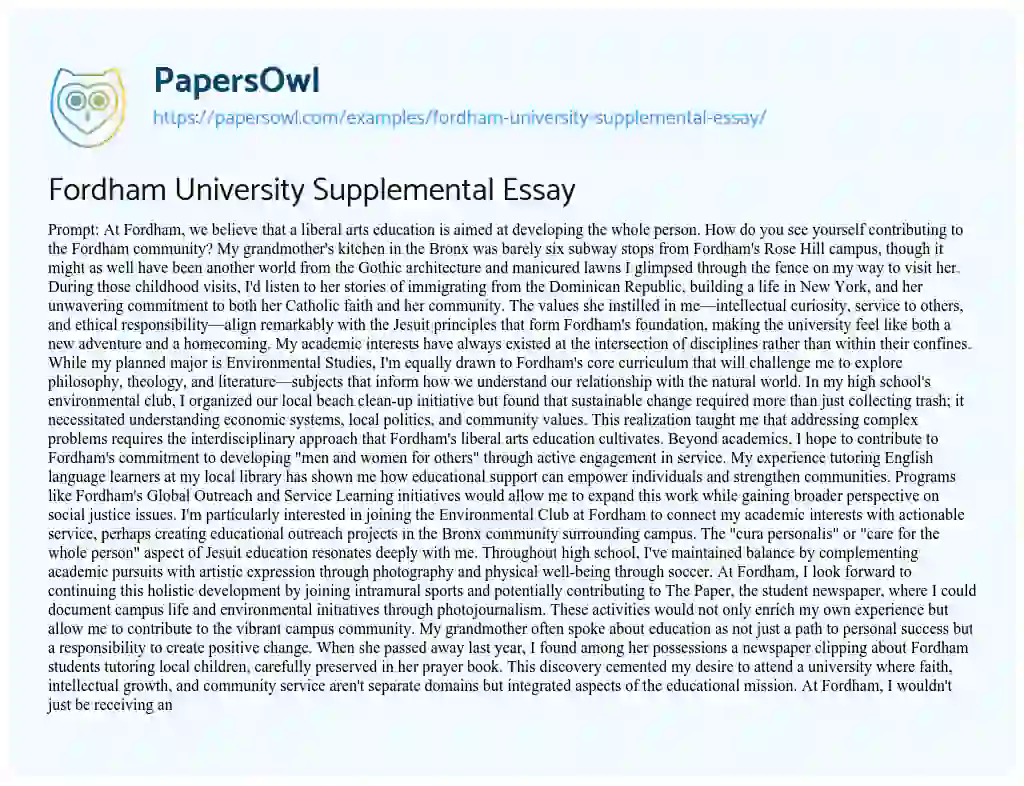 Essay on Fordham University Supplemental Essay
