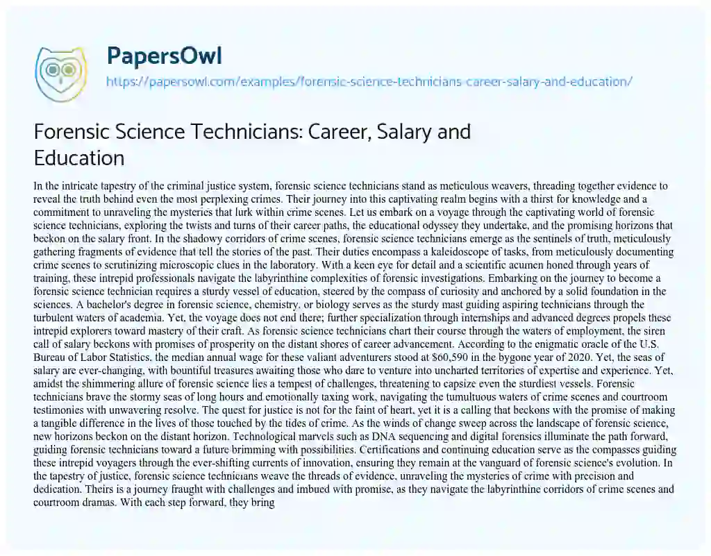 Essay on Forensic Science Technicians: Career, Salary and Education