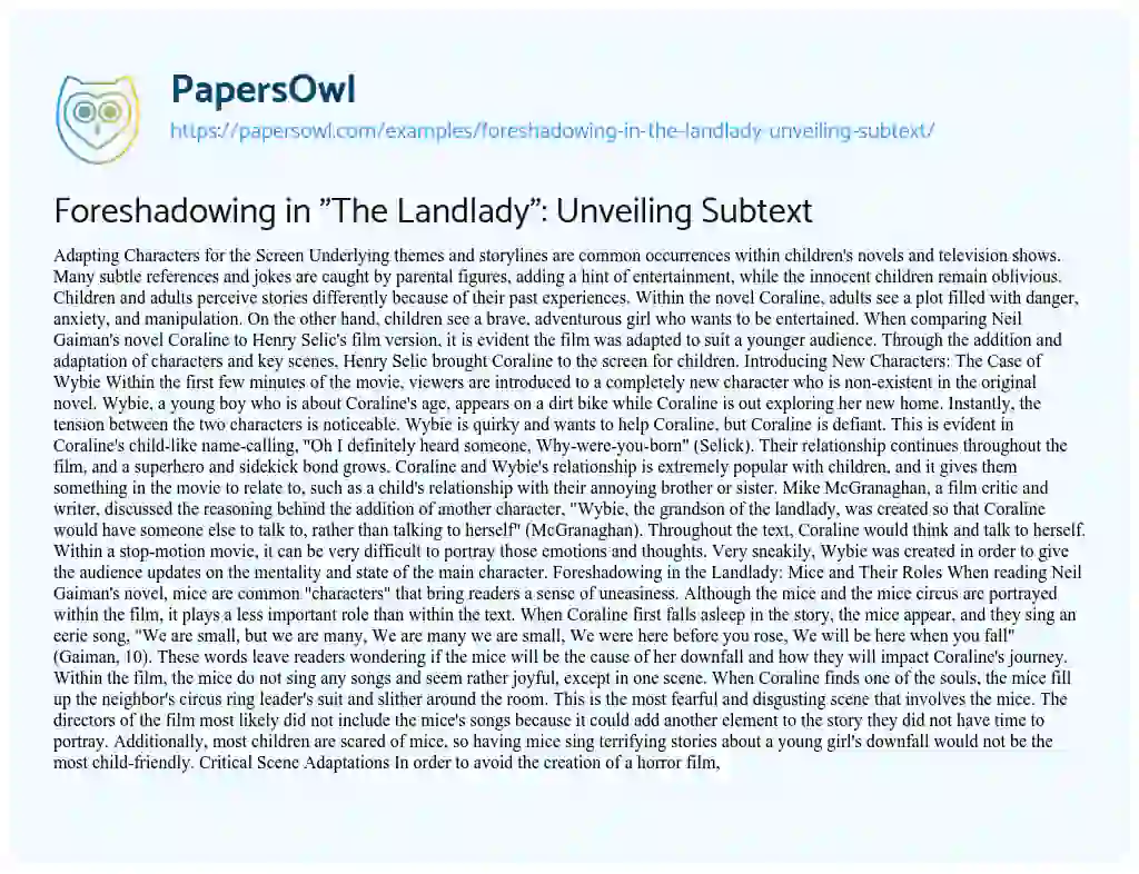 Essay on Foreshadowing in “The Landlady”: Unveiling Subtext