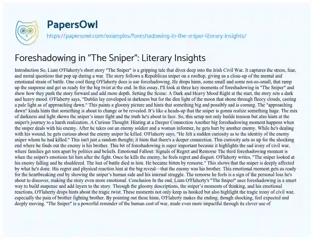 Essay on Foreshadowing in “The Sniper”: Literary Insights