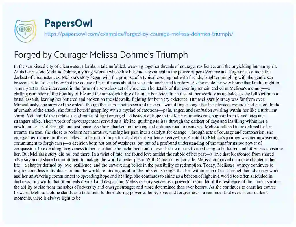 Essay on Forged by Courage: Melissa Dohme’s Triumph