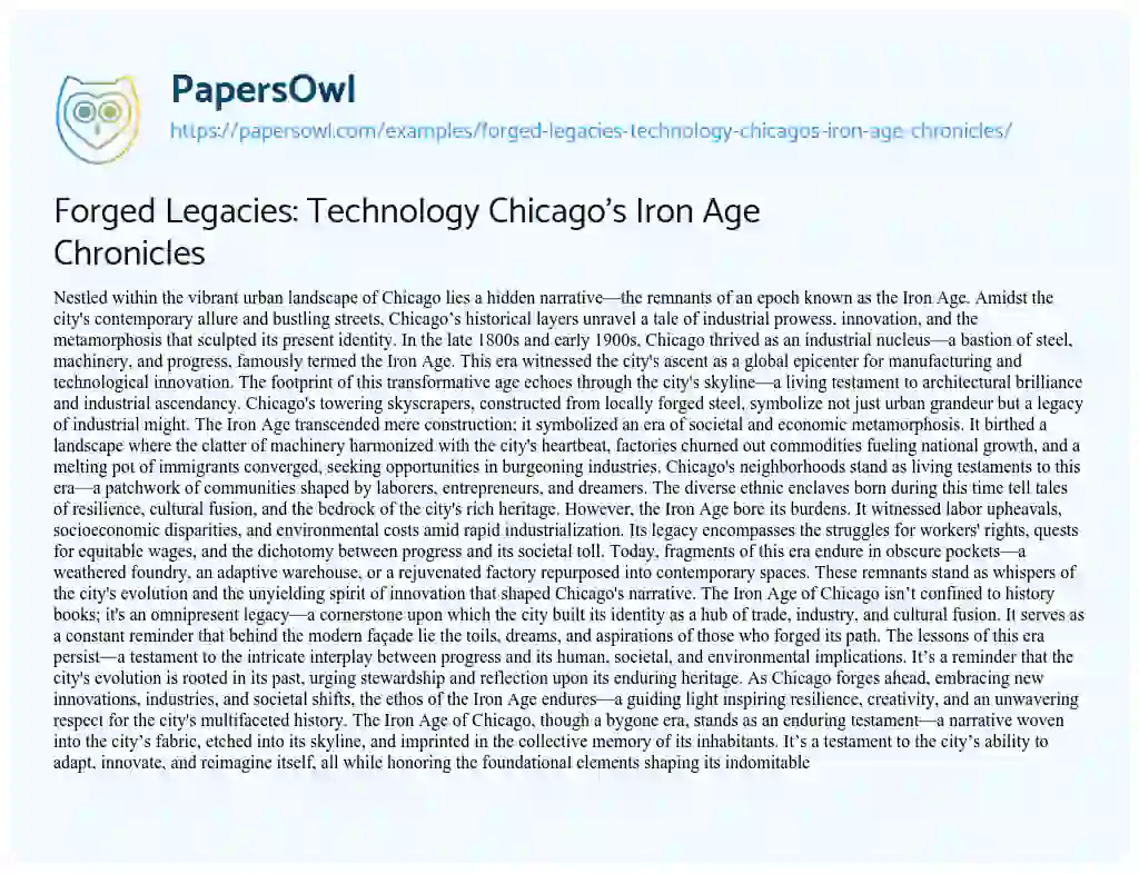 Essay on Forged Legacies: Technology Chicago’s Iron Age Chronicles