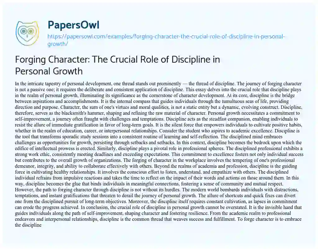 Essay on Forging Character: the Crucial Role of Discipline in Personal Growth