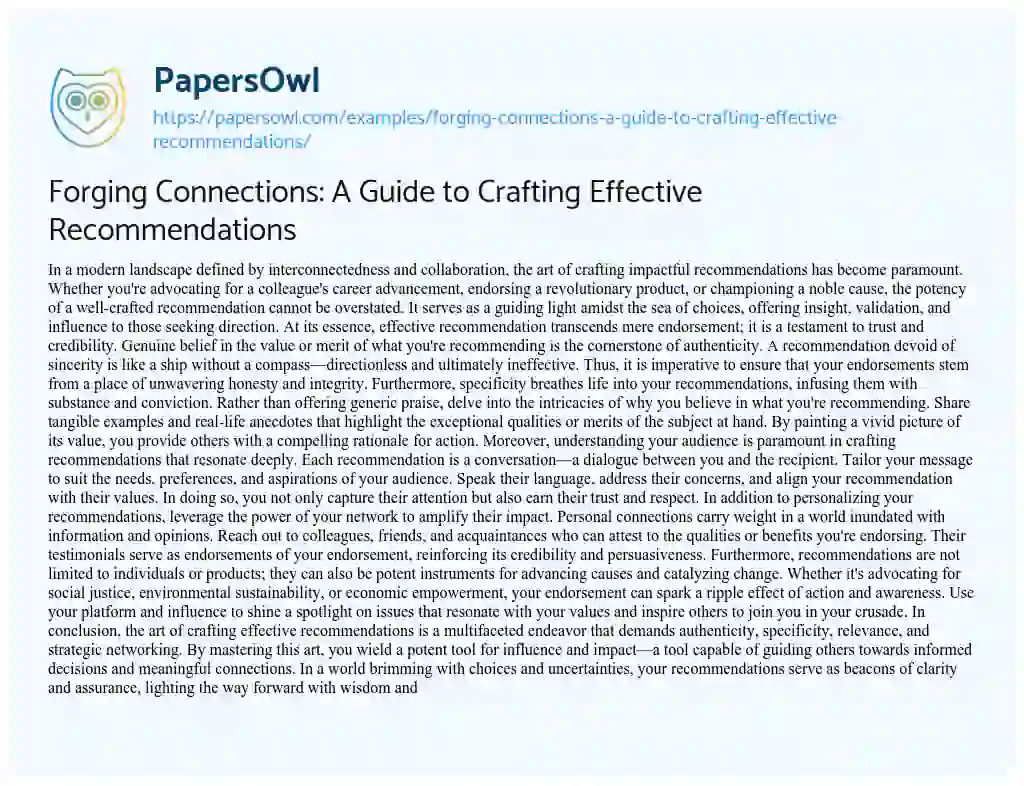Essay on Forging Connections: a Guide to Crafting Effective Recommendations
