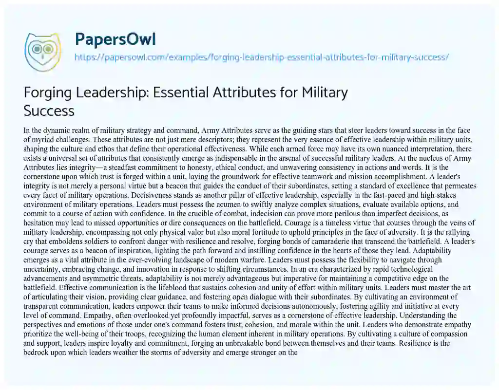 Essay on Forging Leadership: Essential Attributes for Military Success