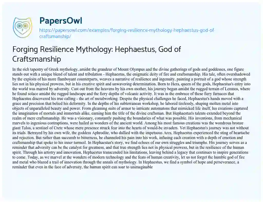 Essay on Forging Resilience Mythology: Hephaestus, God of Craftsmanship