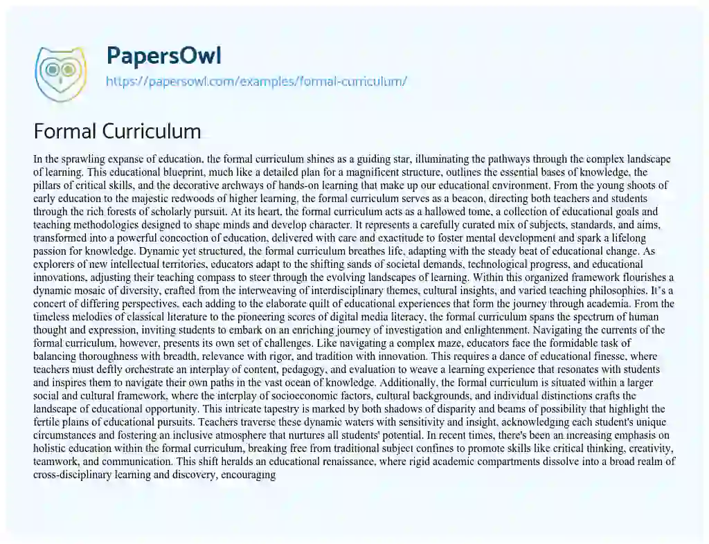 Essay on Formal Curriculum