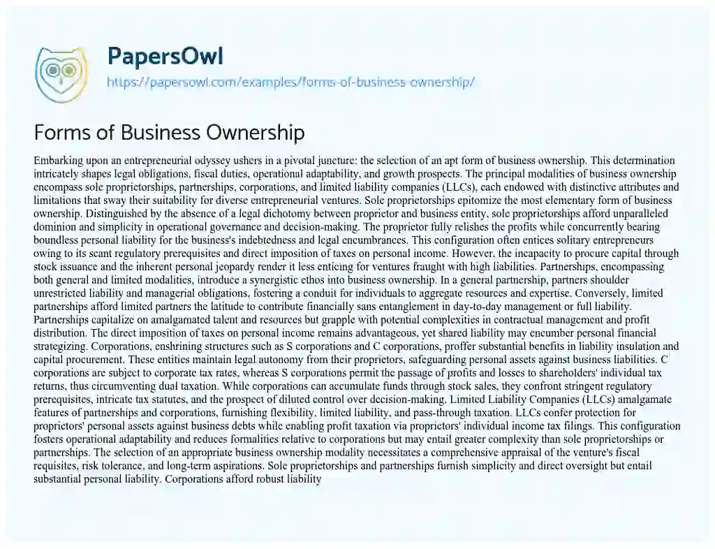 Essay on Forms of Business Ownership