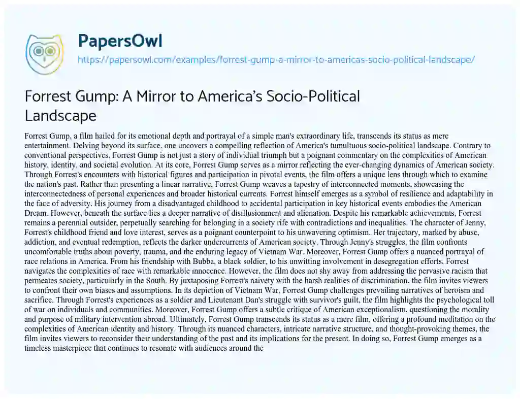 Essay on Forrest Gump: a Mirror to America’s Socio-Political Landscape