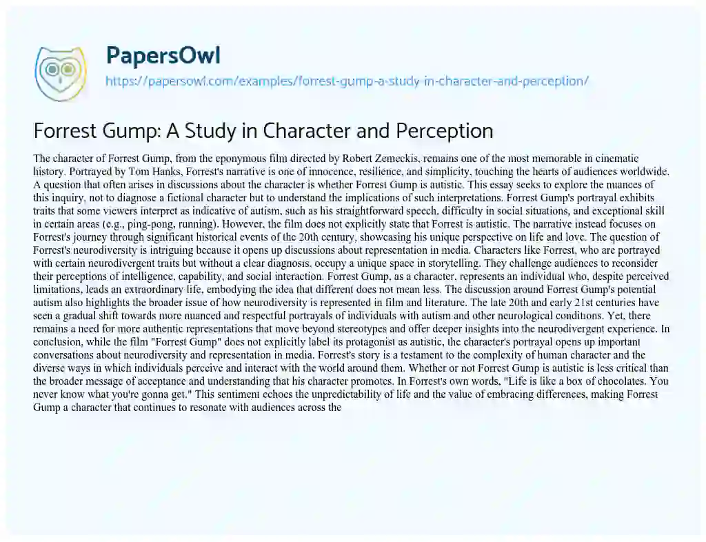 Essay on Forrest Gump: a Study in Character and Perception