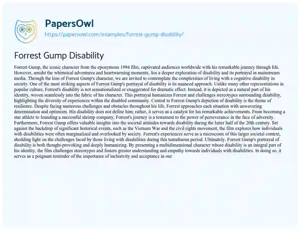Essay on Forrest Gump Disability