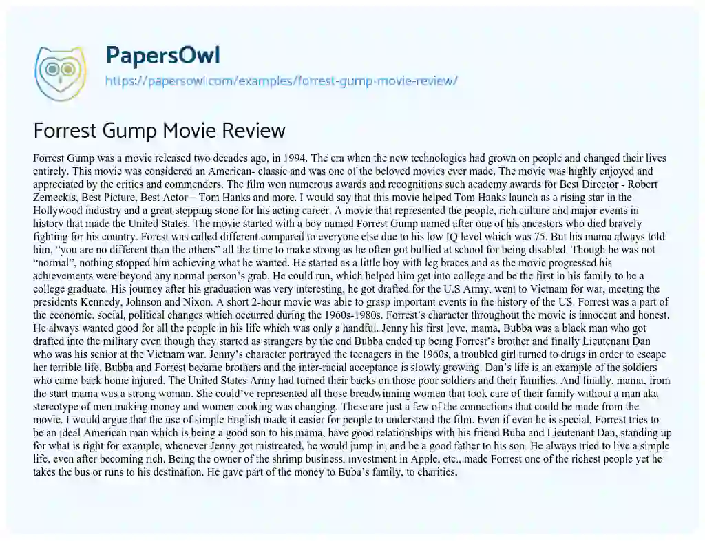 Essay on Forrest Gump Movie Review