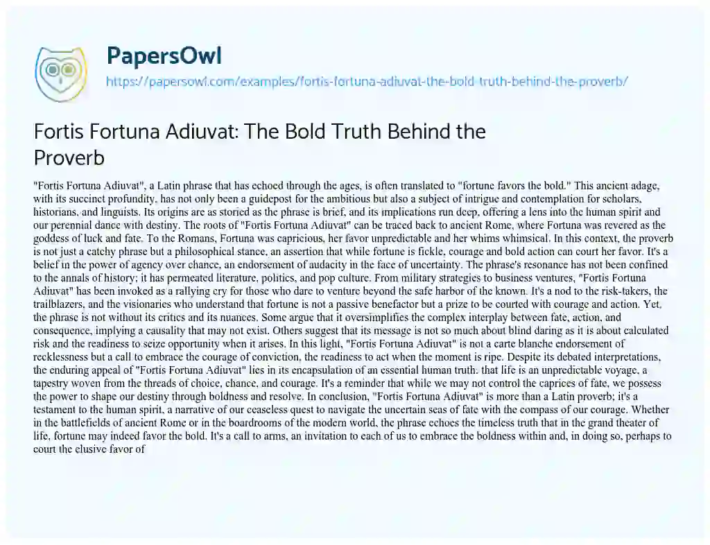 Essay on Fortis Fortuna Adiuvat: the Bold Truth Behind the Proverb