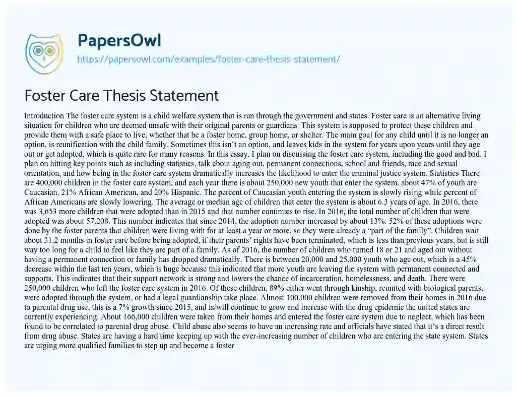 Essay on Foster Care Thesis Statement