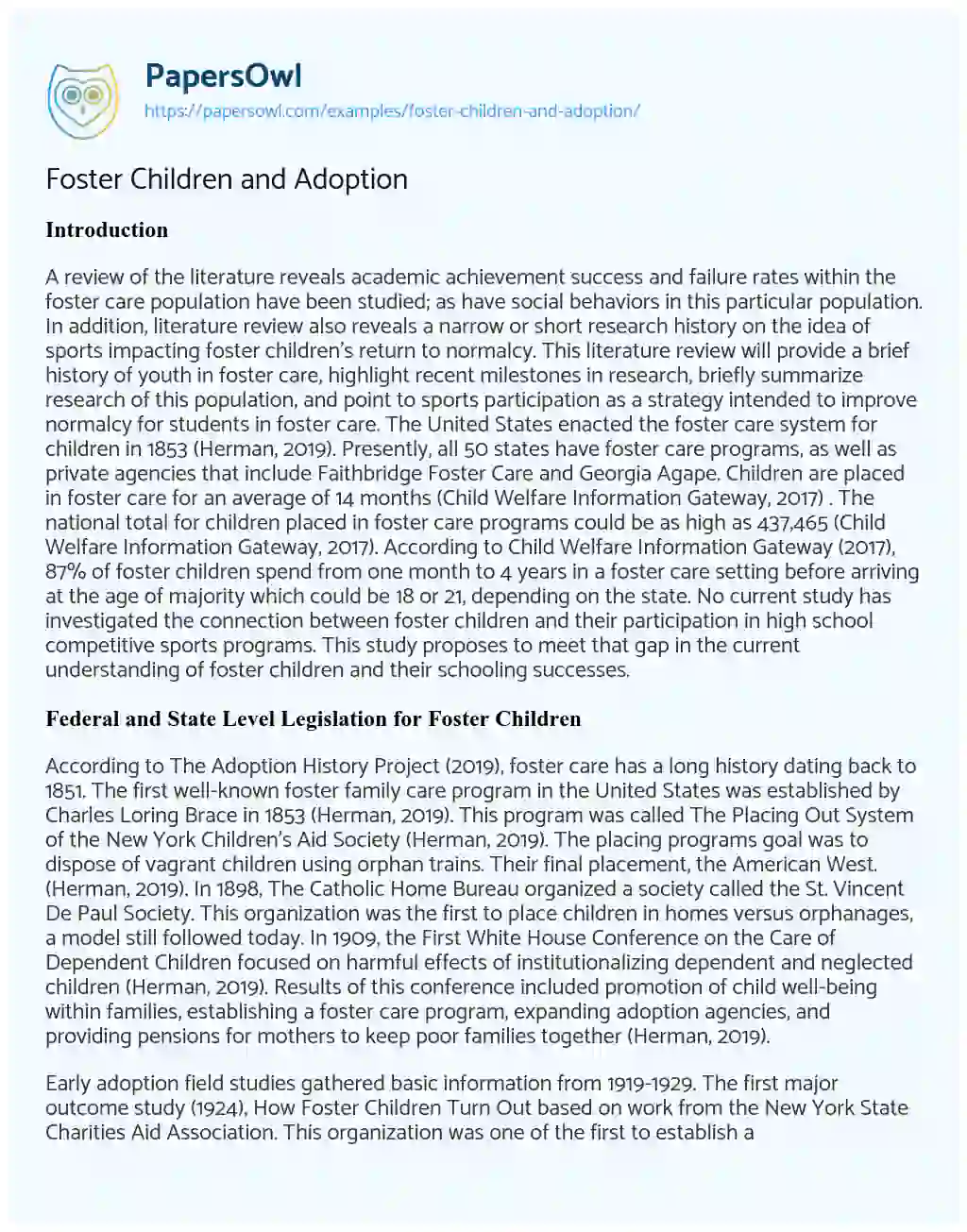Foster Children and Adoption essay