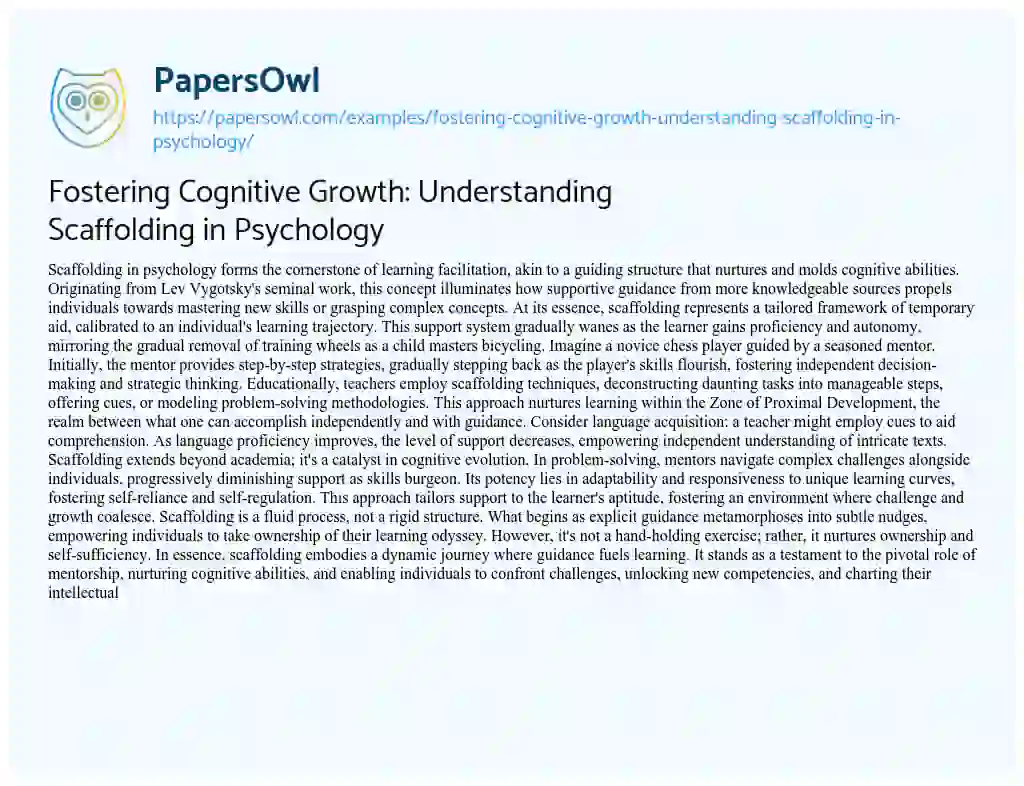 Essay on Fostering Cognitive Growth: Understanding Scaffolding in Psychology