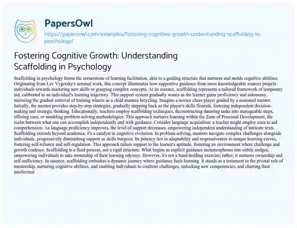 Fostering Cognitive Growth: Understanding Scaffolding in Psychology ...