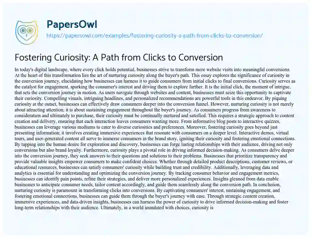 Essay on Fostering Curiosity: a Path from Clicks to Conversion